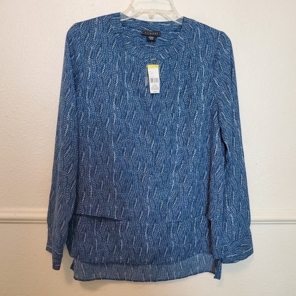Metaphor Women's M Blue Retro Remix Henley Blouse Long Sleeve Top NWT